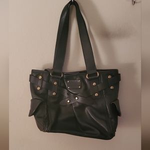 Fossil Black Leather Tote Baguette Shoulder Bag